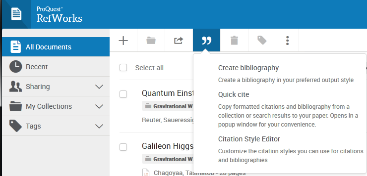 Create Bibliography on pulldown