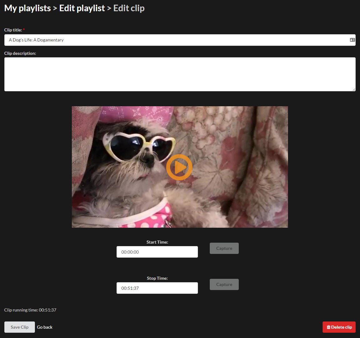Screenshot of 'Edit Clip' screen in Kanopy