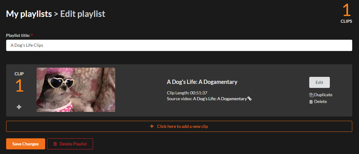 Screenshot of 'Edit Playlist' screen in Kanopy
