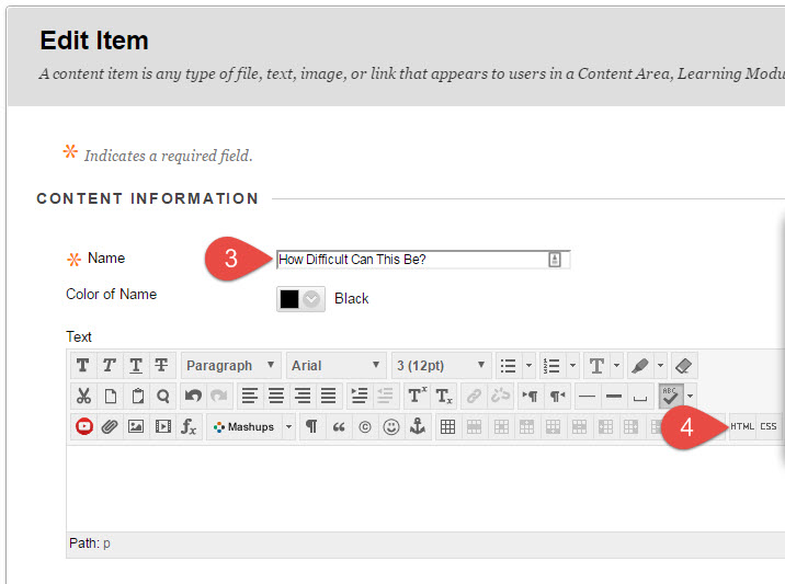Screenshot of Blackboard item options