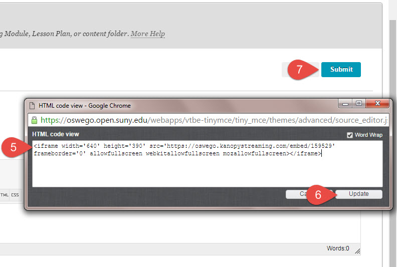 Screenshot of Blackboard item options