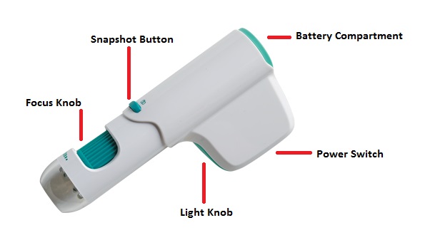 Image of the different compartments and buttons of the Califone CM2W Wifi Microscope