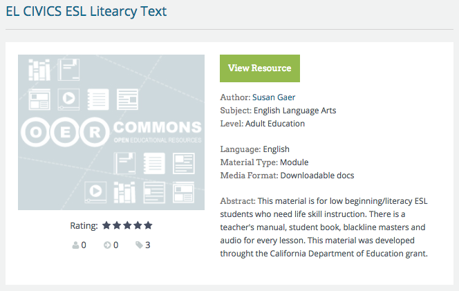 El Civics ESL Literacy Test text image