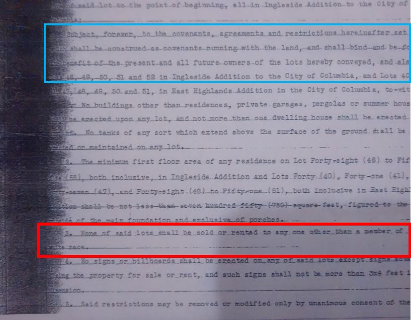 copy of racially restrictive language in a Columbia warranty deed