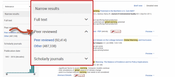 ProQuest limit to peer reviewed journals