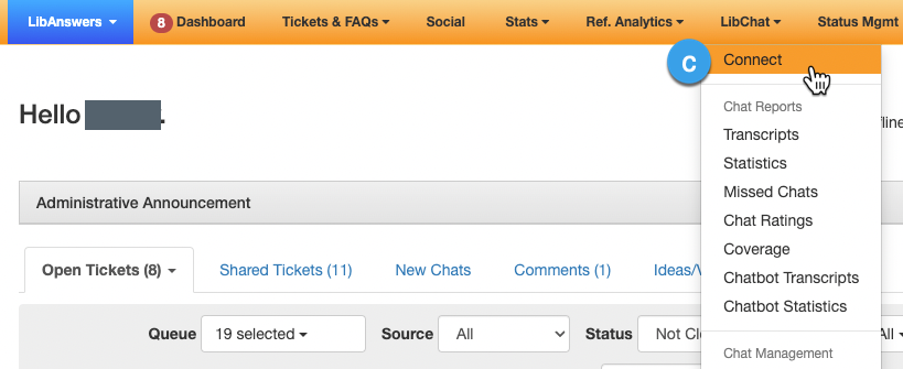 LibChat connect from the command bar