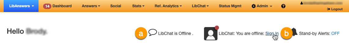 LibChat status buttons on the LibAnswers dashboard