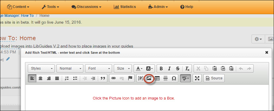 Adding Images to a Box in your Guide - Image Manager: How To - Guides ...