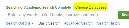 Choose Databases link in an EBSCO databases