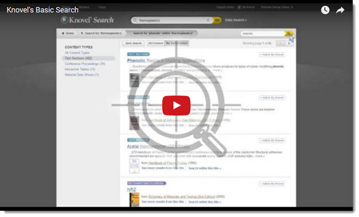 Knovel basic search youtube video screen.