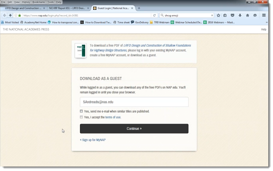 Screen capture image of TRB's new download page.