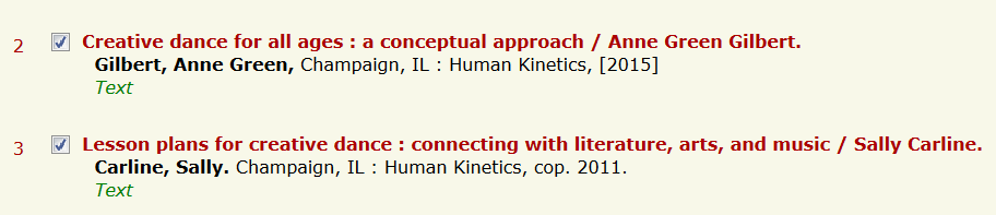 Two references selected in Melinda.