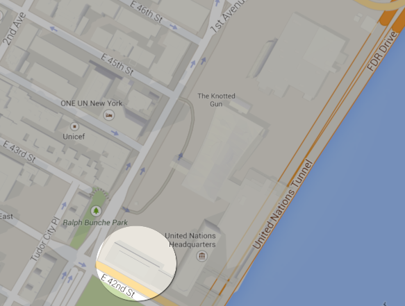 Map of the UN Headquarters showing where the UN library is.