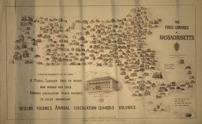 1914 library volumes and population map of Massachusetts