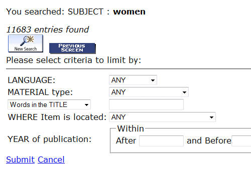Library Catalog: Limit Search screenshot Library Catalog: Limit Search screenshot