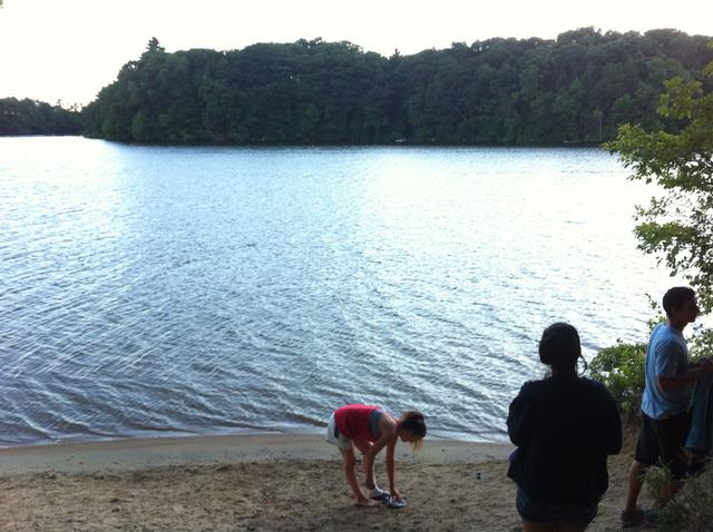 Swimming with Emily at Lake Cochituate