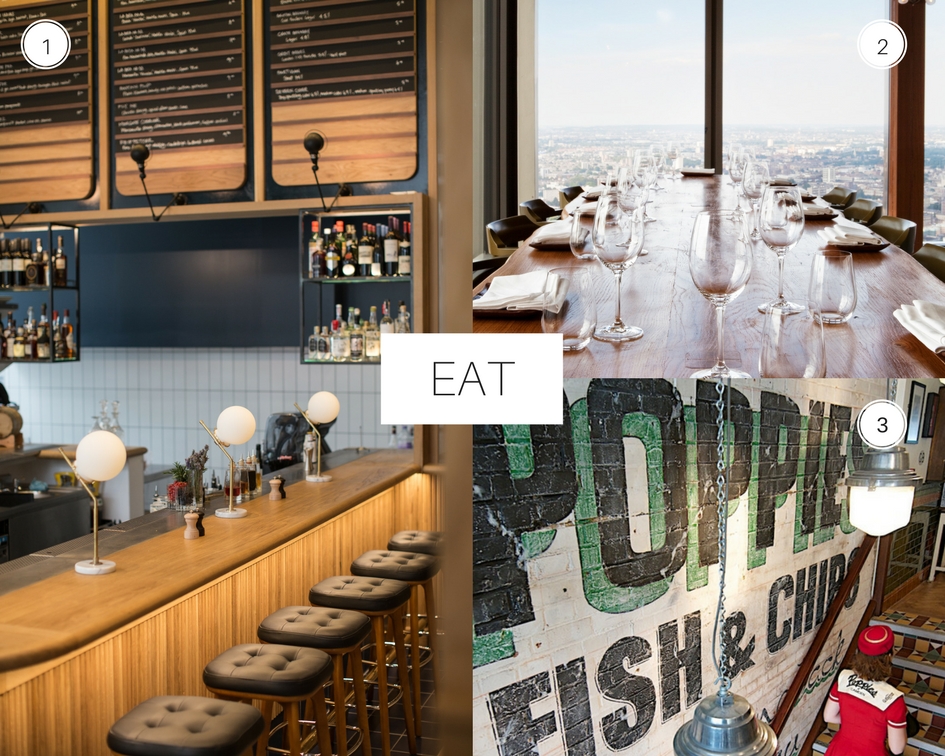 City Guide London 1. Modern Pantry 2. Duck and Waffle 3. Poppie's Fish and Chips