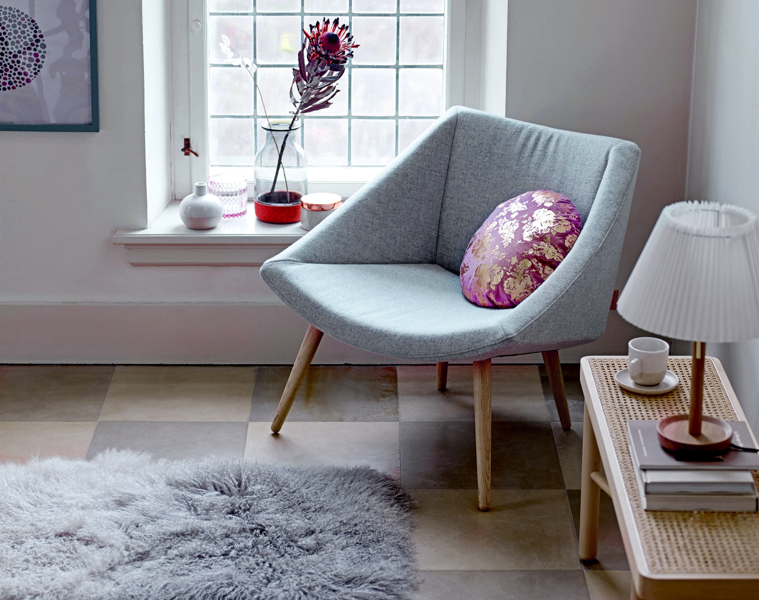 Image Courtesy of Bloomingville - Product Shown: Elegant Chair, Grey, Wool; Table lamp, Nature, Oak - Life-Styled.net