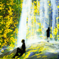 teamLab Borderless World - Universe of Water Particles on a Rock where People Gather