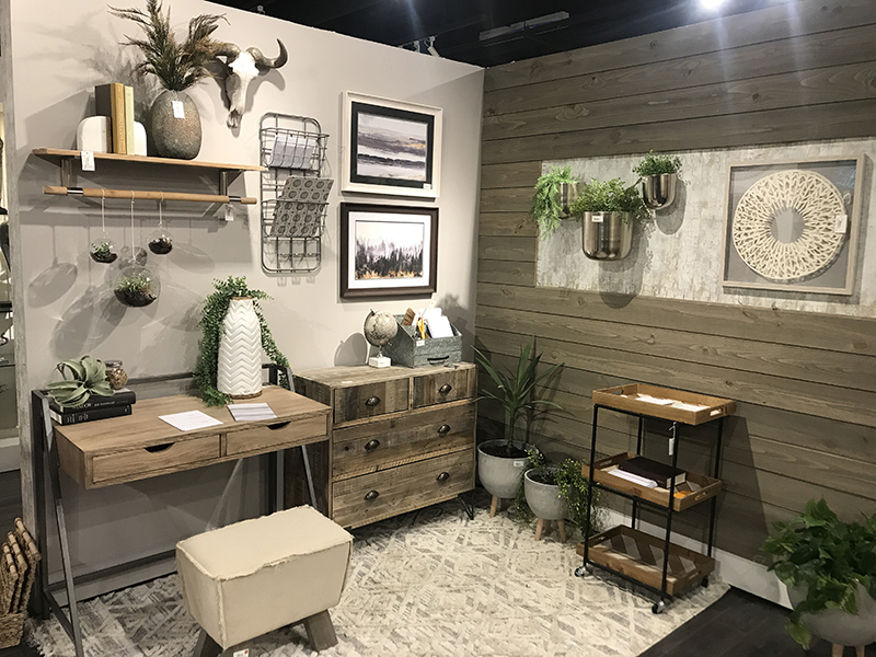 UMA's streamlined pieces with distressed finishes depict a more modern farmhouse vibe