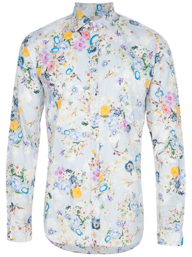 camisa floral amarela masculina