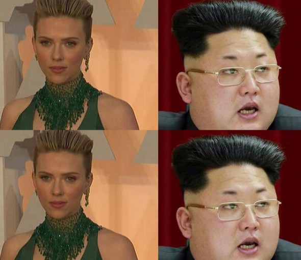 Você achou o penteado que a atriz Scarlett Johansson usou no Oscar parecido com o do Kim Jong-un, líder da Coreia do Norte? 151215-memes-tapete-vermelho22
