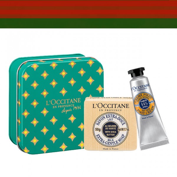 Esse kit da L'Occitane vem com creme pros pés e sabonete de Karité e custa R$ 35 - 100% do lucro da venda é revertido em tratamentos e exames oftalmológicos pra crianças e adolescentes da Fundação Dorina Nowill para Cegos 211116-compras-com-proposito-natal-11