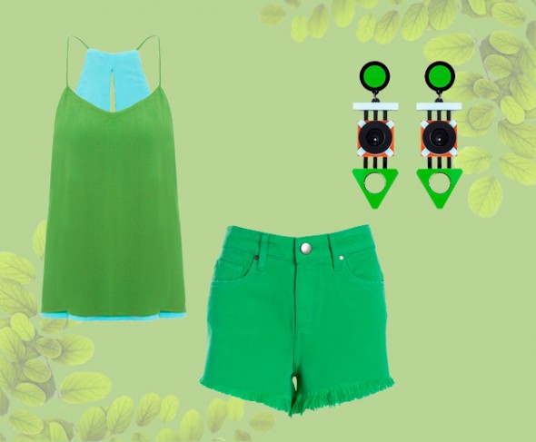 Blusinha Maria Filó (R$ 229,90 à venda na Shop2gether), short Bobô (R$ 298) e brinco Le Diamond (R$ 199,90, à venda na Elo 7) 201216-consumo-greenery-6