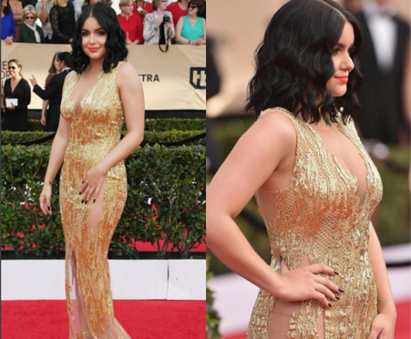 Ariel Winter com vestido dourado Mikael D - sexy! 290117-sagwards-ariel-