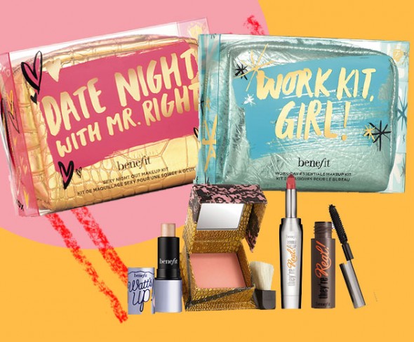 A Benefit lança os “Situational Kits” com miniatura de produtos, ideais pra levar na bolsa! São 3 conjuntos: Date Night With Mr. Right, Sunday My Prince Will Come e Work Kit, Girl! Cada kit custa R$ 173 250917-benefit