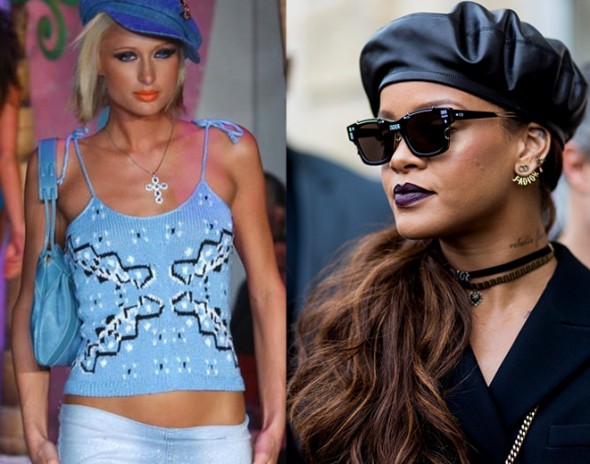 A polêmica boina foi usada por Rihanna no desfile da Dior 141217-parishiltn4