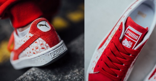 O modelo Suede - clássico da Puma - é vermelho e estampado com a carinha da Hello Kitty! 290118-hello-kitty-02