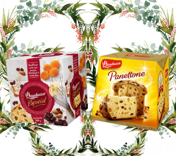 Pros mais tradicionais, tem os panetones da Bauducco: o de uva passa, damasco e amêndoa por R$ 26,24 (compre aqui) e o de frutas cristalizadas, aquele que a gente já conhece bem, por R$ 22,86 (compre aqui). Além dessas opções a Bauducco tem muitas outras, como por exemplo o panetone de Ovomaltine por R$ 29,33 (compre aqui) e Snickers por R$ 24,68 (compre aqui) 031218-voce-disse-panetone-natal-03