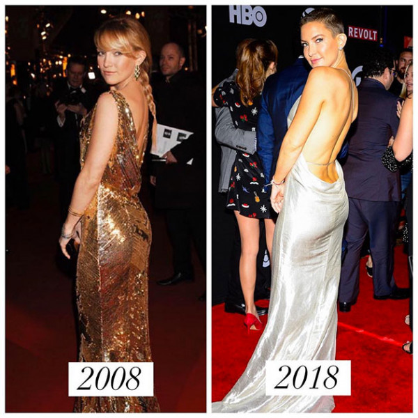 Parece que envelhecer é pros anônimos! Kate Hudson é da turma que se mantém intacta! 150119-10yearchallenge5