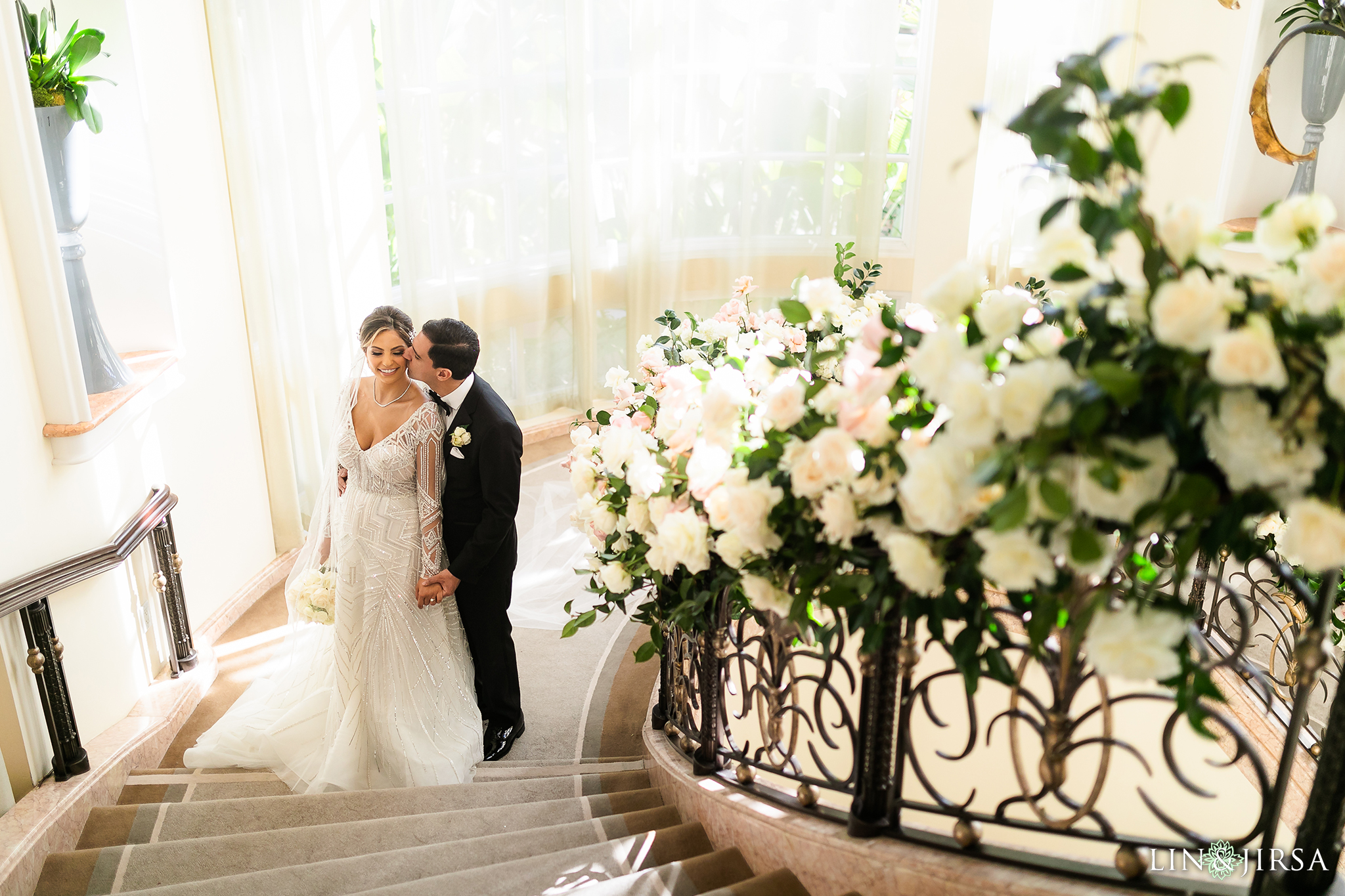 Lebanese wedding first look at Beverly Hills Hotel photographed by Lin and Jirsa
