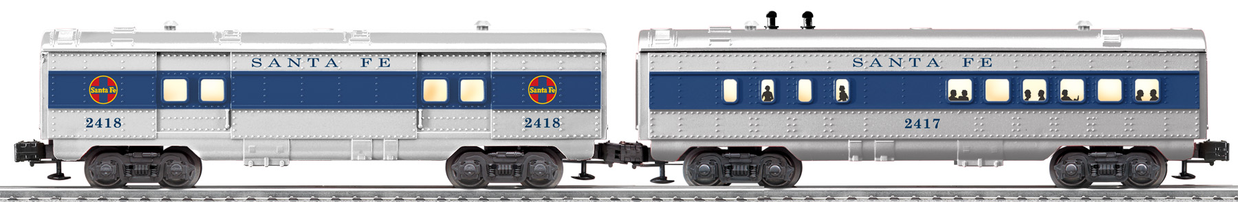 Santa Fe O27 Streamlined Blue Stripe Passenger Car 2-Pack