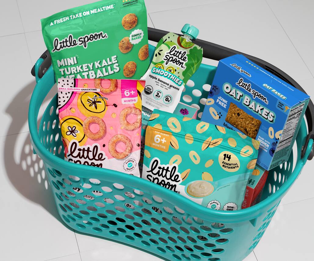 Shopping basket filled with Little Spoon products