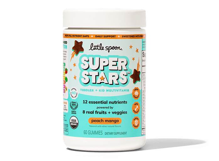 A bottle of Little Spoon Superstars Multivitamins.