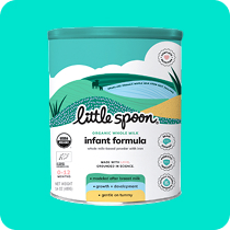 A can of Little Spoon Organic Whole Milk Infant Formula.