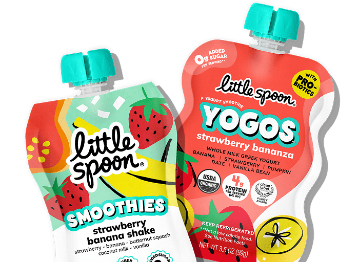 A Little Spoon Strawberry Banana Shake Smoothie pouch.