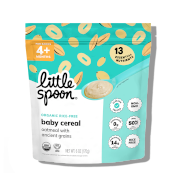 A bag of Little Spoon Organic Oatmeal Baby Cereal.