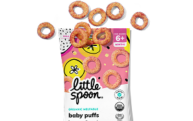 A bag of Little Spoon Organic Banana Pitaya Rings Baby Puffs.