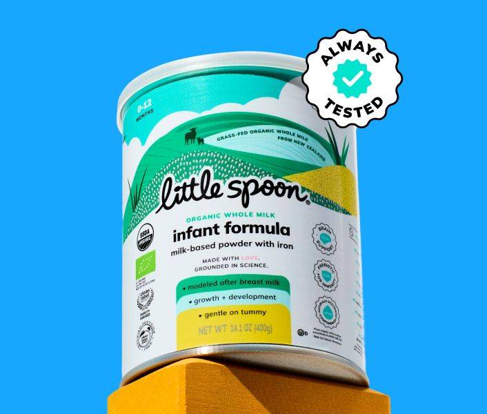 Little Spoon infant formula can with Always Tested seal