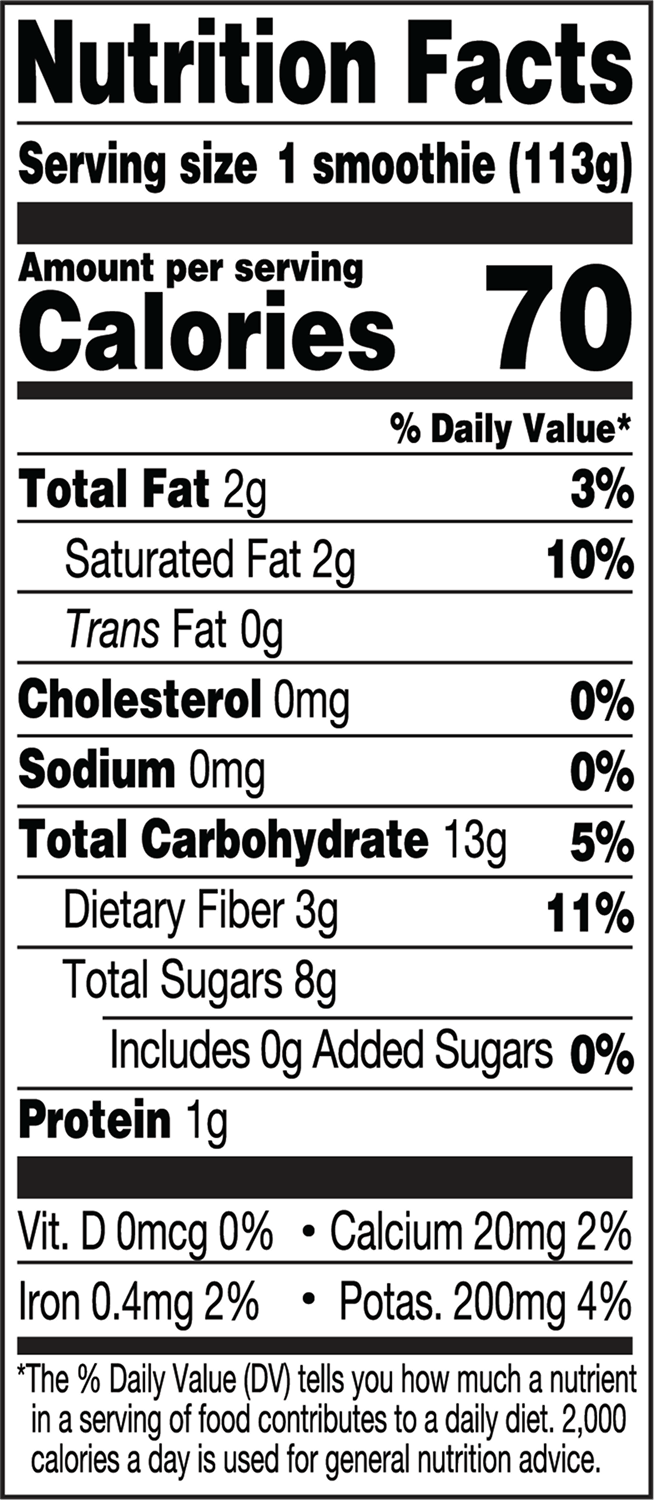 Limited Edition Pumpkin Spice Smoothie Nutritional Label