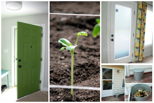 green door frosted window composting gardening