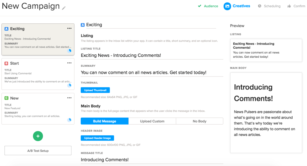 Localytics App Inbox Dashboard Editor