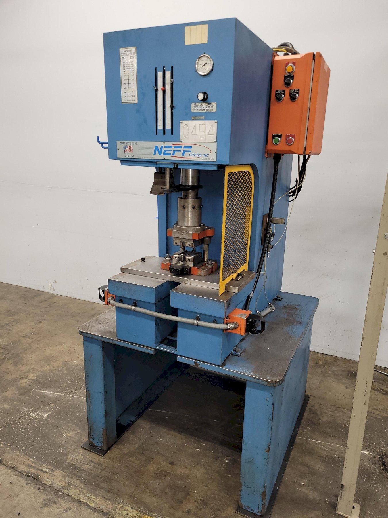 29.5 Ton Neff Model D25-5HS Bench Mounted Hydraulic Press, dual palms, 1995