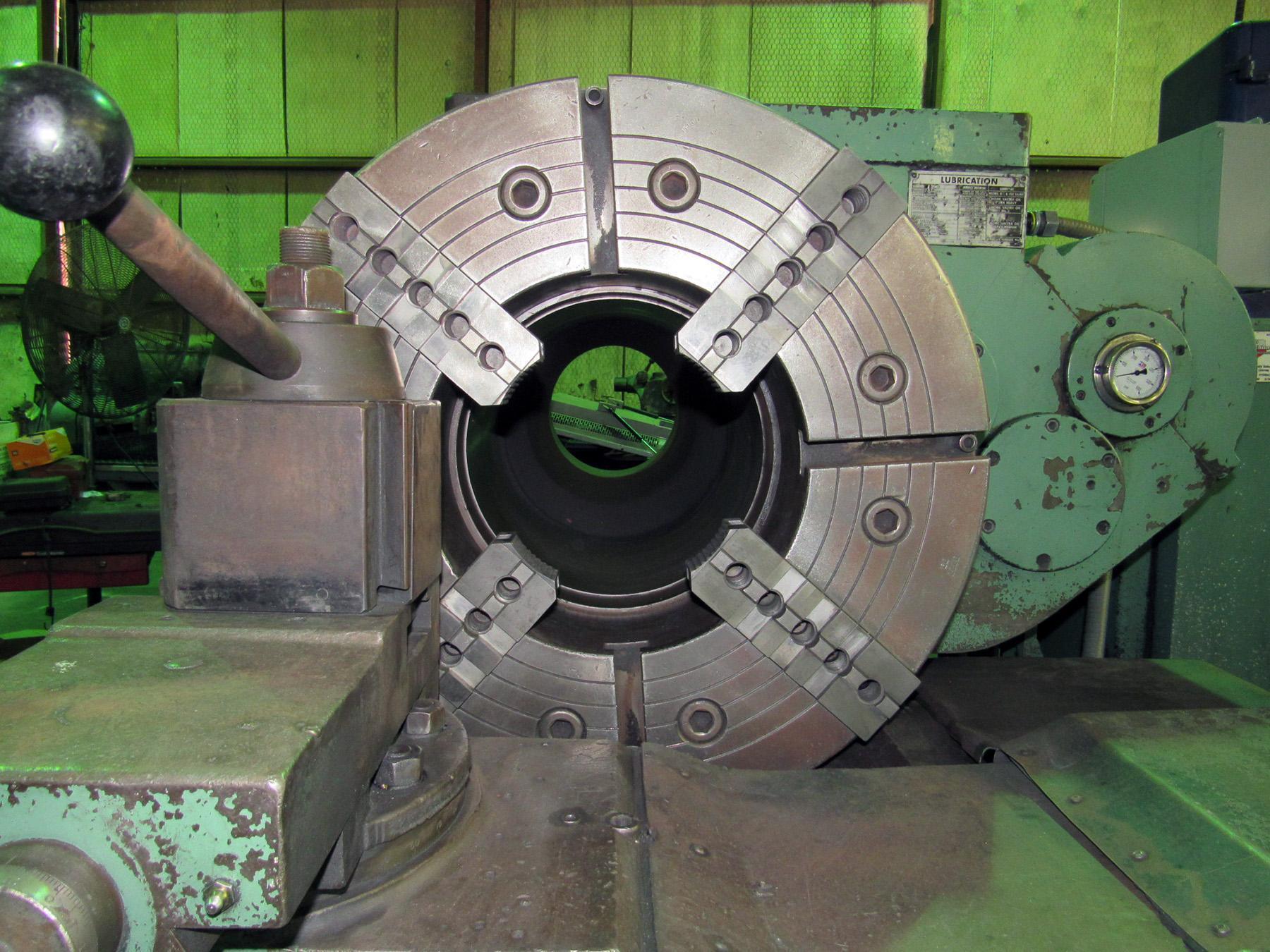 For Sale USED, 27" X 120" LEHMANN HOLLOW SPINDLE LATHE WITH 12