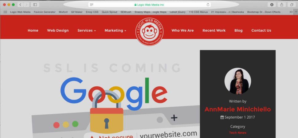 Safari window screenshot of Logic Web Media site with SSL Certificate