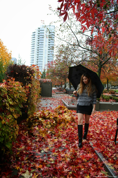 …IT POURS, fall, leaves, outfit, umbrella, rain